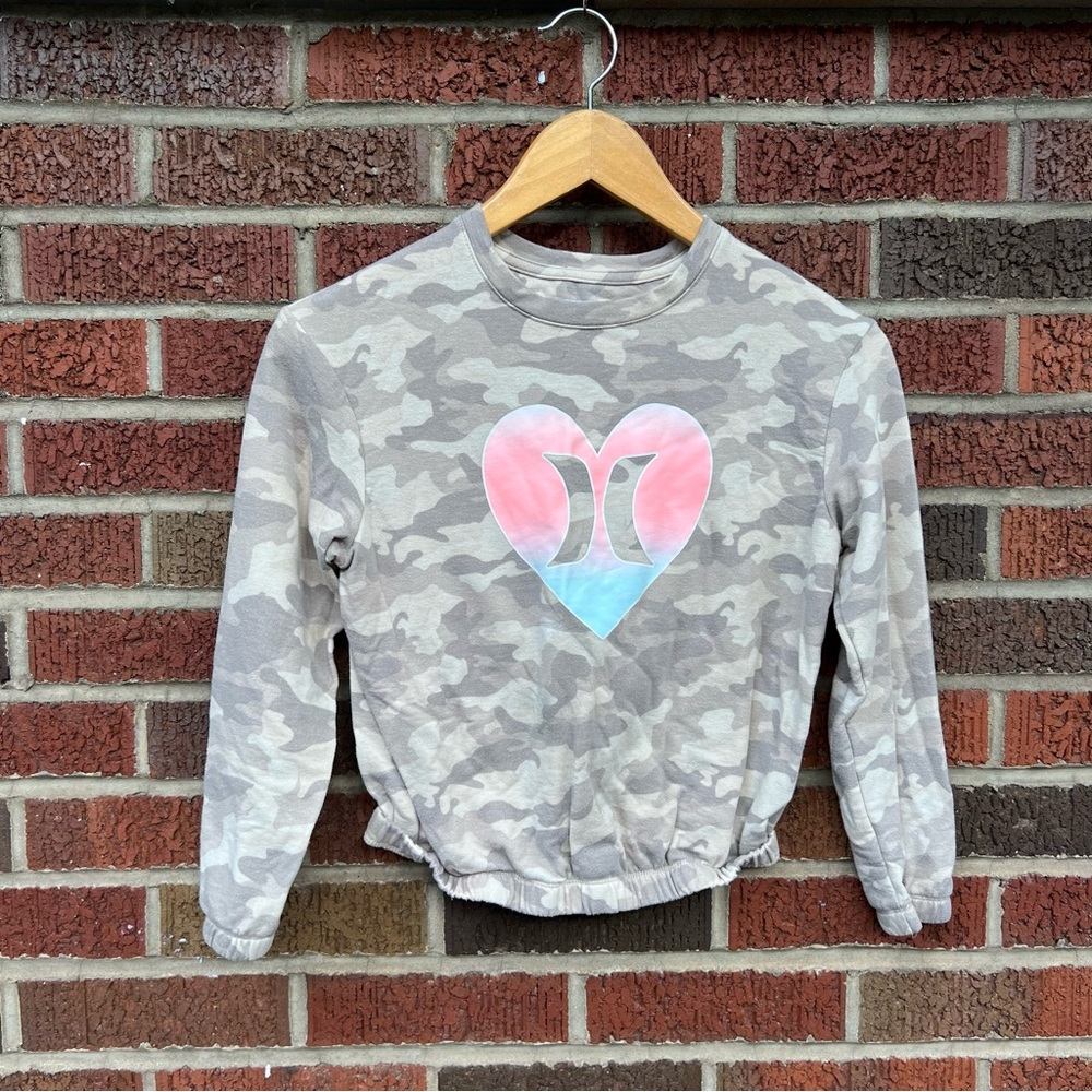 Hurley Tan and Cream Camouflage Pink Heart Long Sleeve Tee Top
